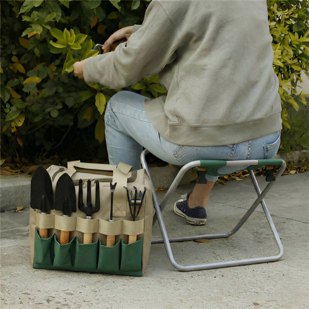Tragbares Gartengeräte-Set mit klappbarem Sitzhocker für Gartenarbeit | Temsk