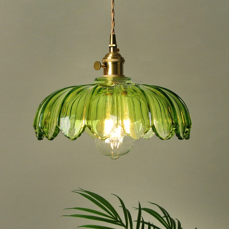 Florale Glas-Pendelleuchte mit Vintage-Charme in farbigem Glas | Temsk