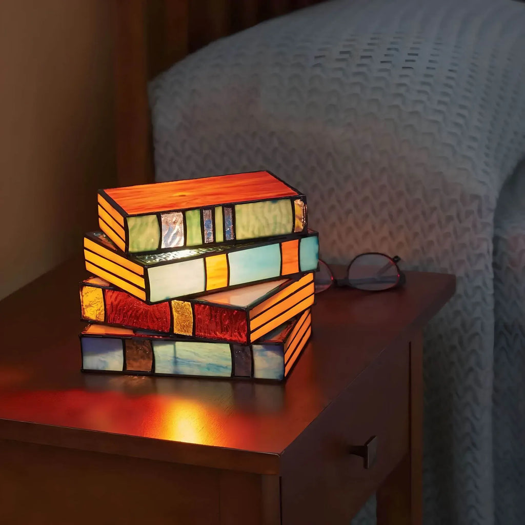 Stained Glass Book Lamp Handcrafted Artistic Lighting For Home Decor | Temsk