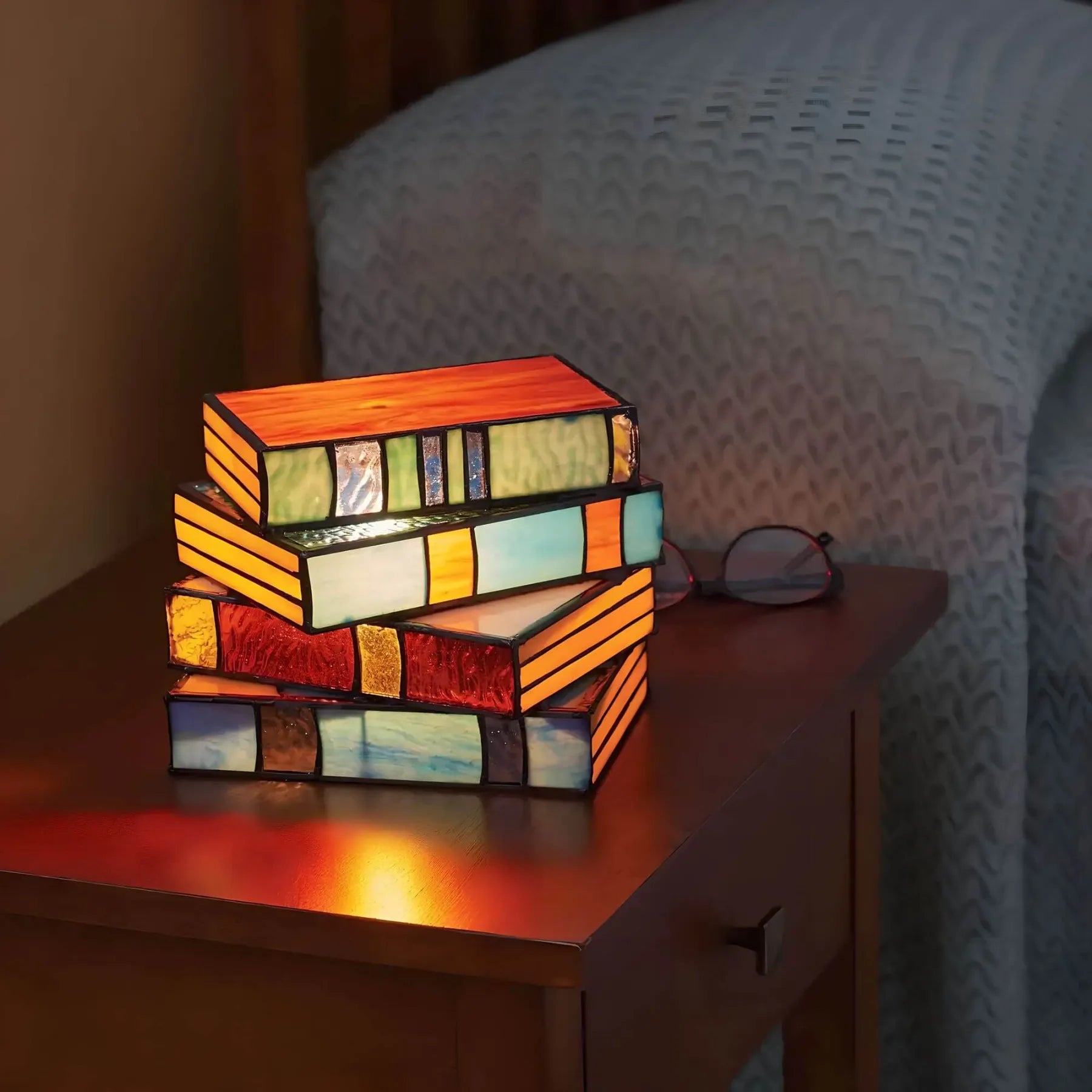 Stained Glass Book Lamp Handcrafted Artistic Lighting For Home Decor | Temsk