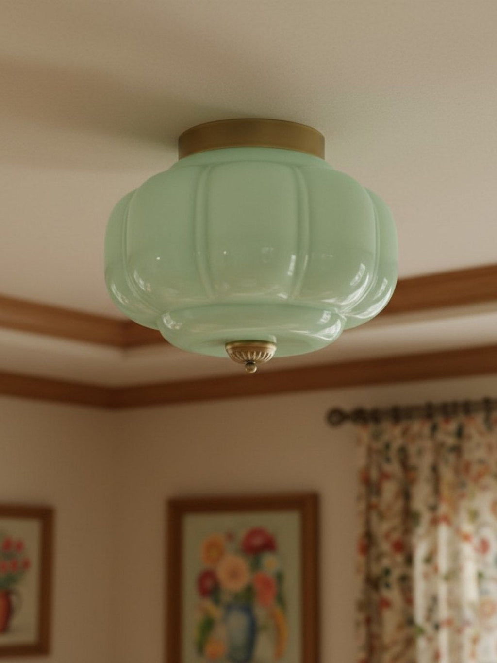 Milk Glass Ceiling Light With Glass Shade, Modern Flush Mount, Scandinavian Style | Temsk