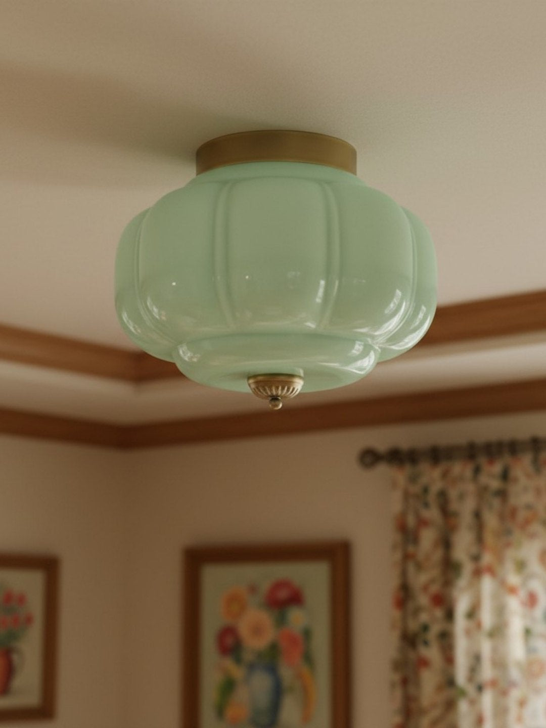Milk Glass Ceiling Light With Glass Shade, Modern Flush Mount, Scandinavian Style | Temsk