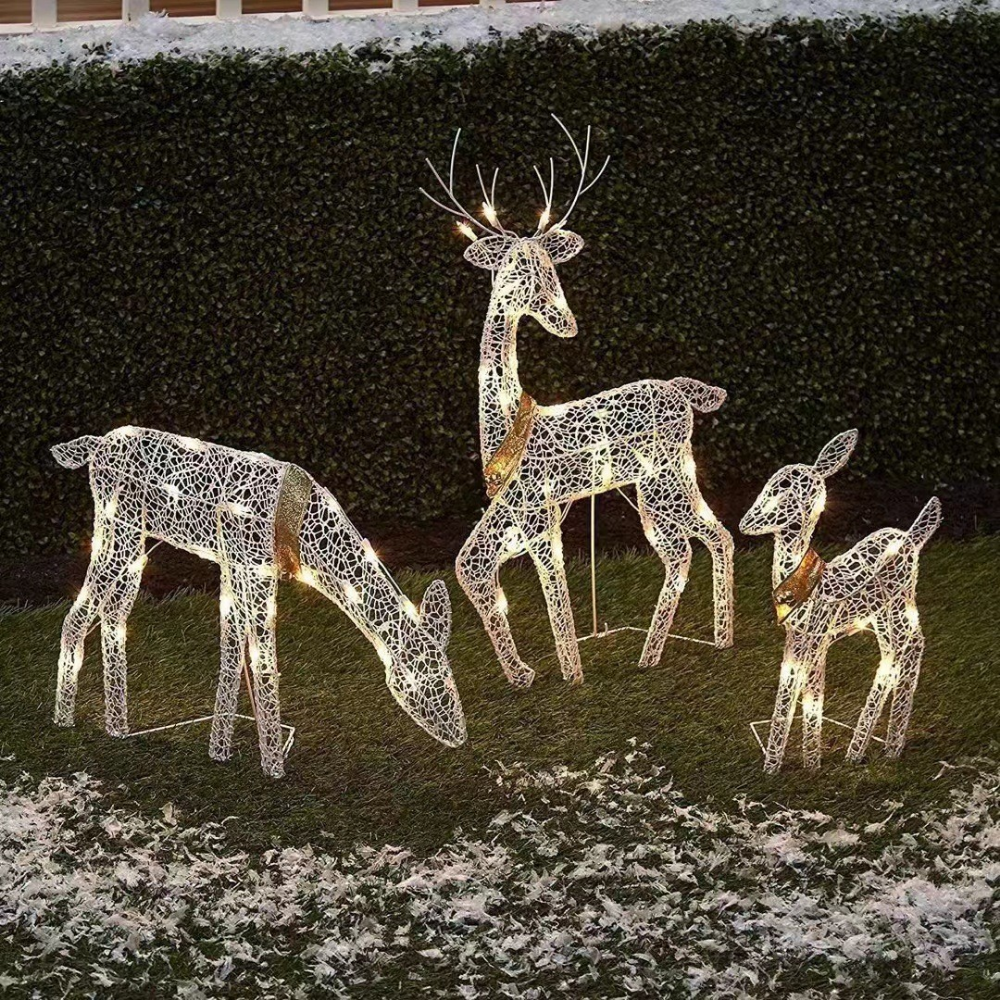 Outdoor Christmas Reindeer Family Display With Lights For Yard | Temsk
