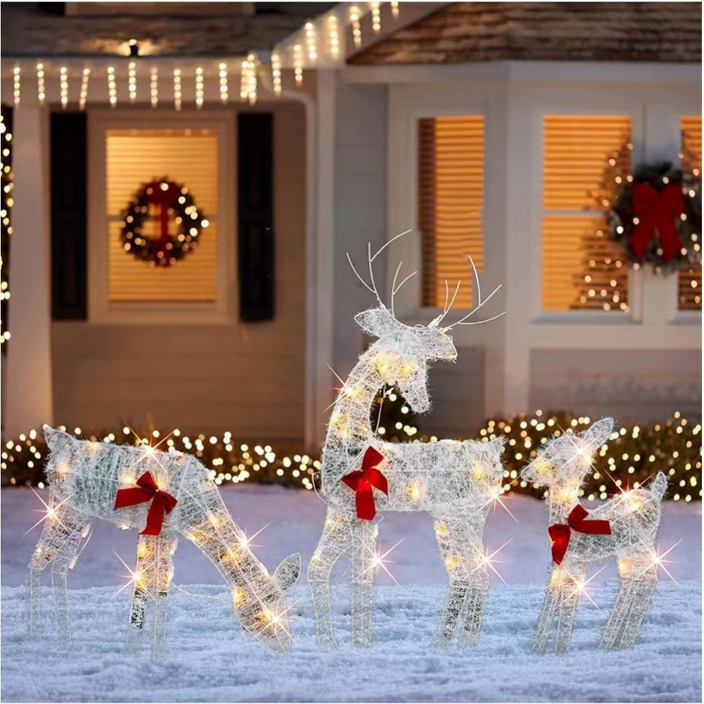 Outdoor Christmas Reindeer Family Display With Lights For Yard | Temsk