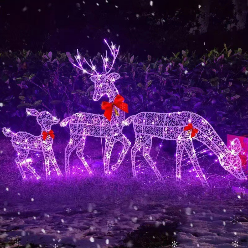 Outdoor Christmas Reindeer Family Display With Lights For Yard | Temsk