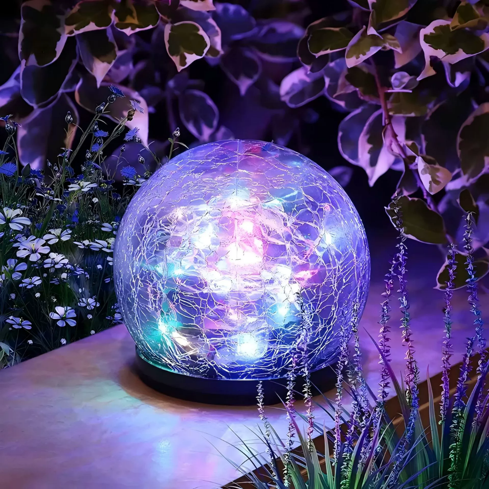 Crackle Glass Orb Solar Path Lights For Outdoor Walkway Glow | Temsk