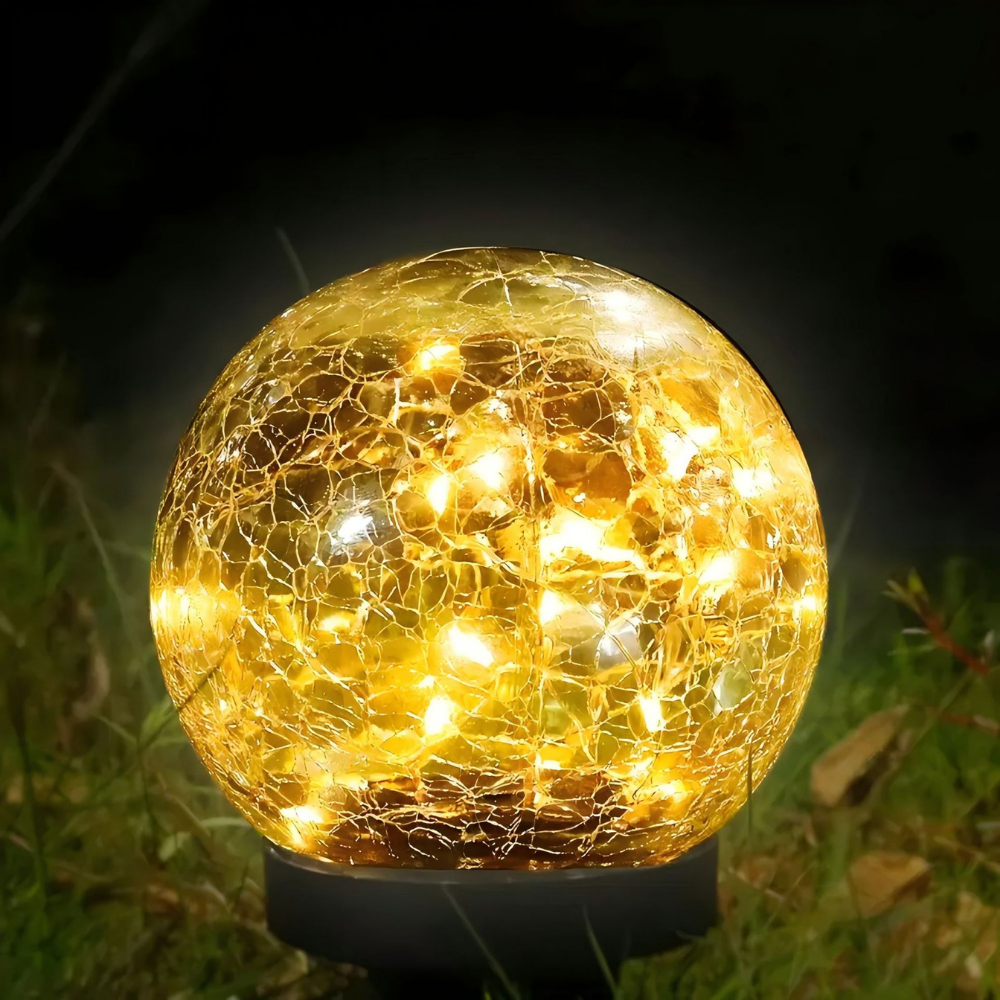 Crackle Glass Orb Solar Path Lights For Outdoor Walkway Glow | Temsk
