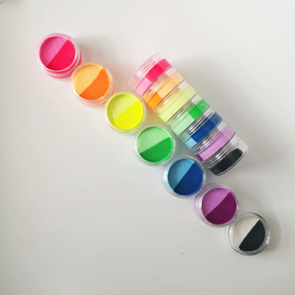 Weltmeisterschaft Neon Regenbogen Gesichtsbemalungsset mit Split Cake Körperfarbe | Temsk