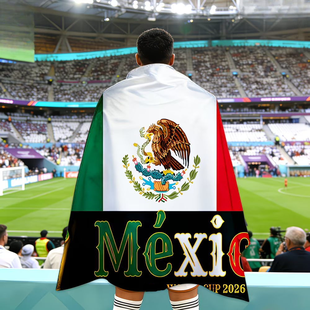 Weltmeisterschafts-Fußball-Fan-Cape mit Flaggenbanner für Mexiko-Fans | Temsk