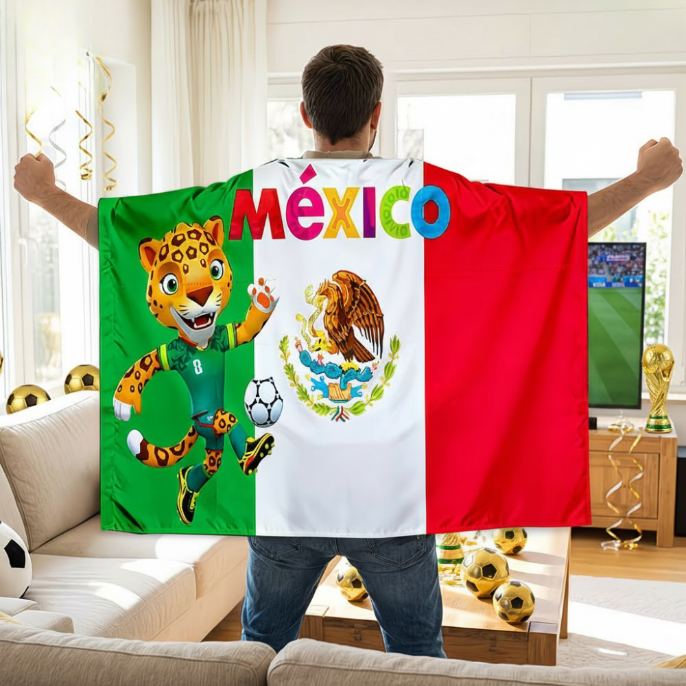 Weltmeisterschafts-Look Flaggenbanner Fan-Cape Mexiko, große Anzeige | Temsk