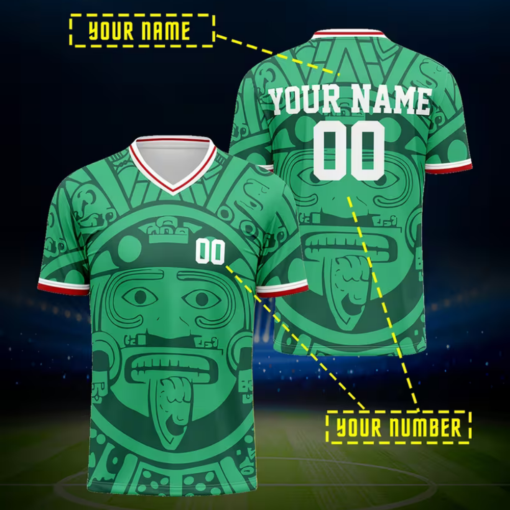 Personalisierte Fußballtrikot für Mexiko mit Name und Nummer, Fan-Shirt | Temsk
