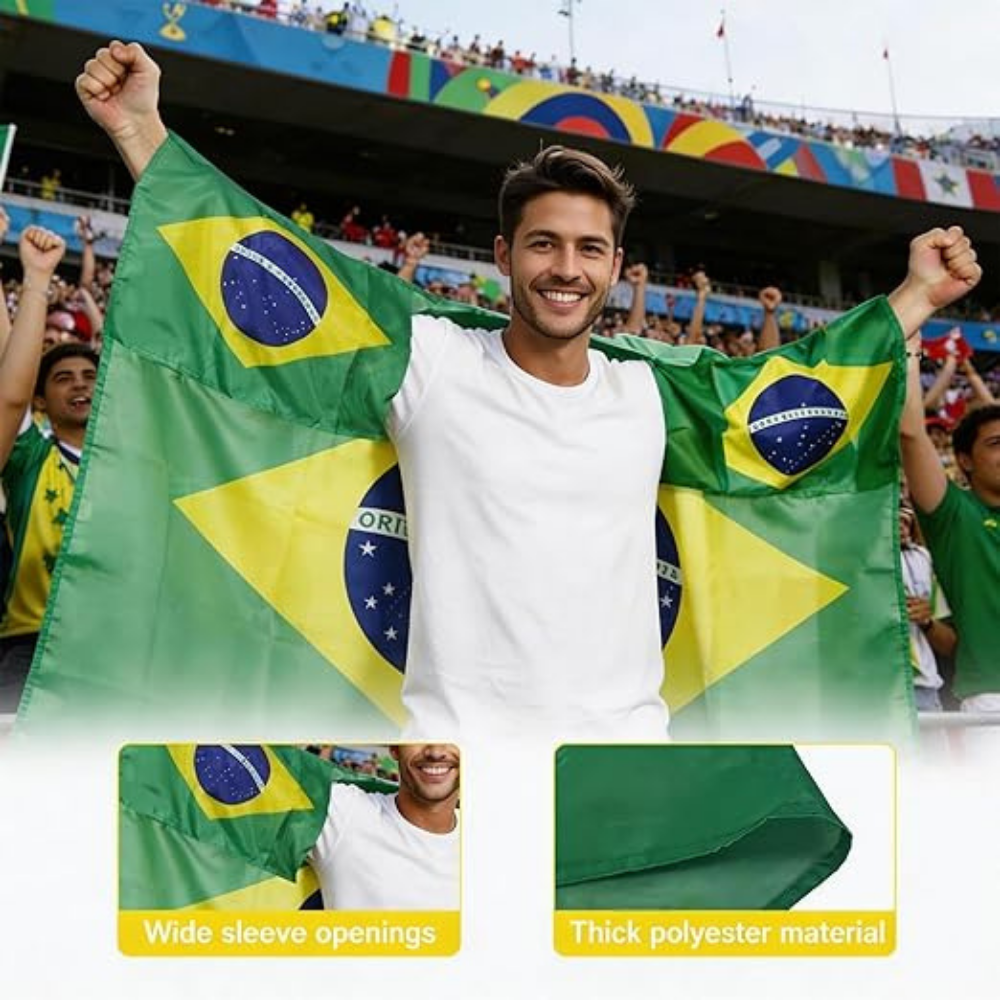Brasilien-Flagge Fußball-Fan-Set mit Umhang, Schal und Tröte | Temsk