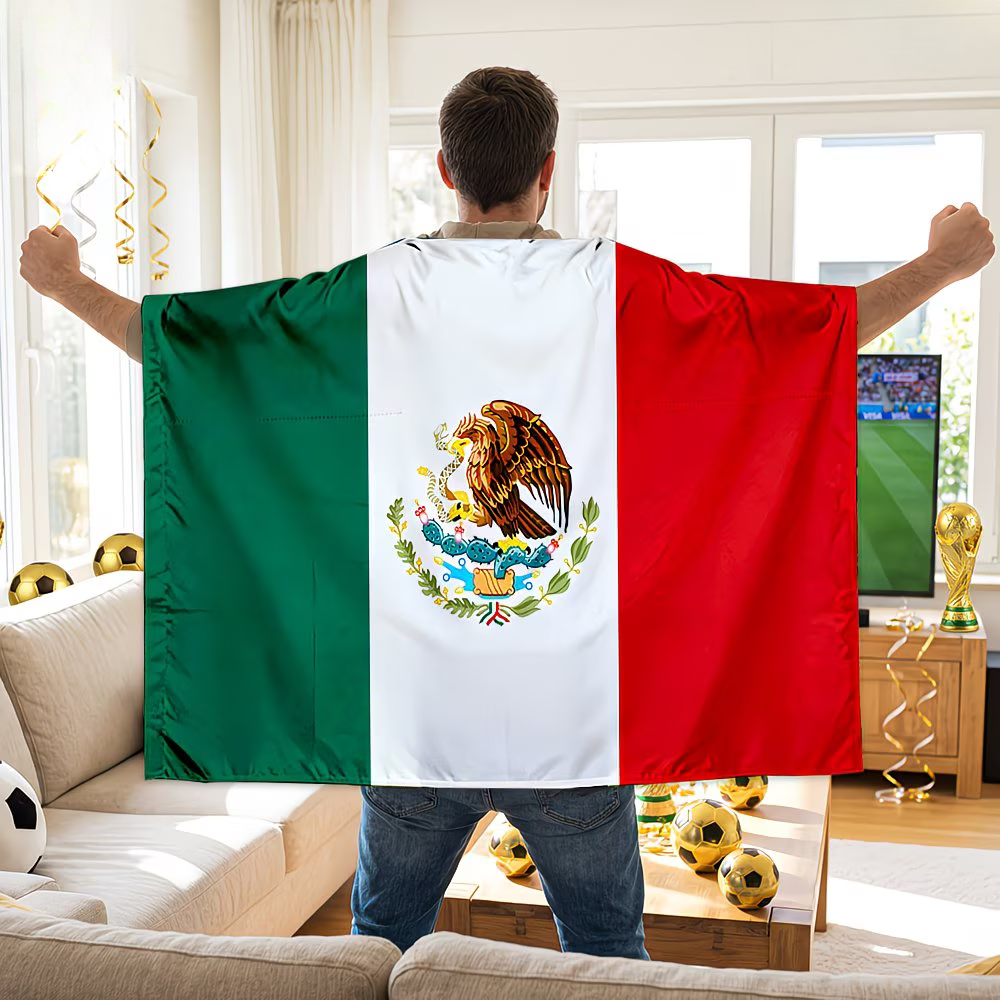 Mexiko Flaggenbanner Fußball-Cape für Spieltag, groß | Temsk