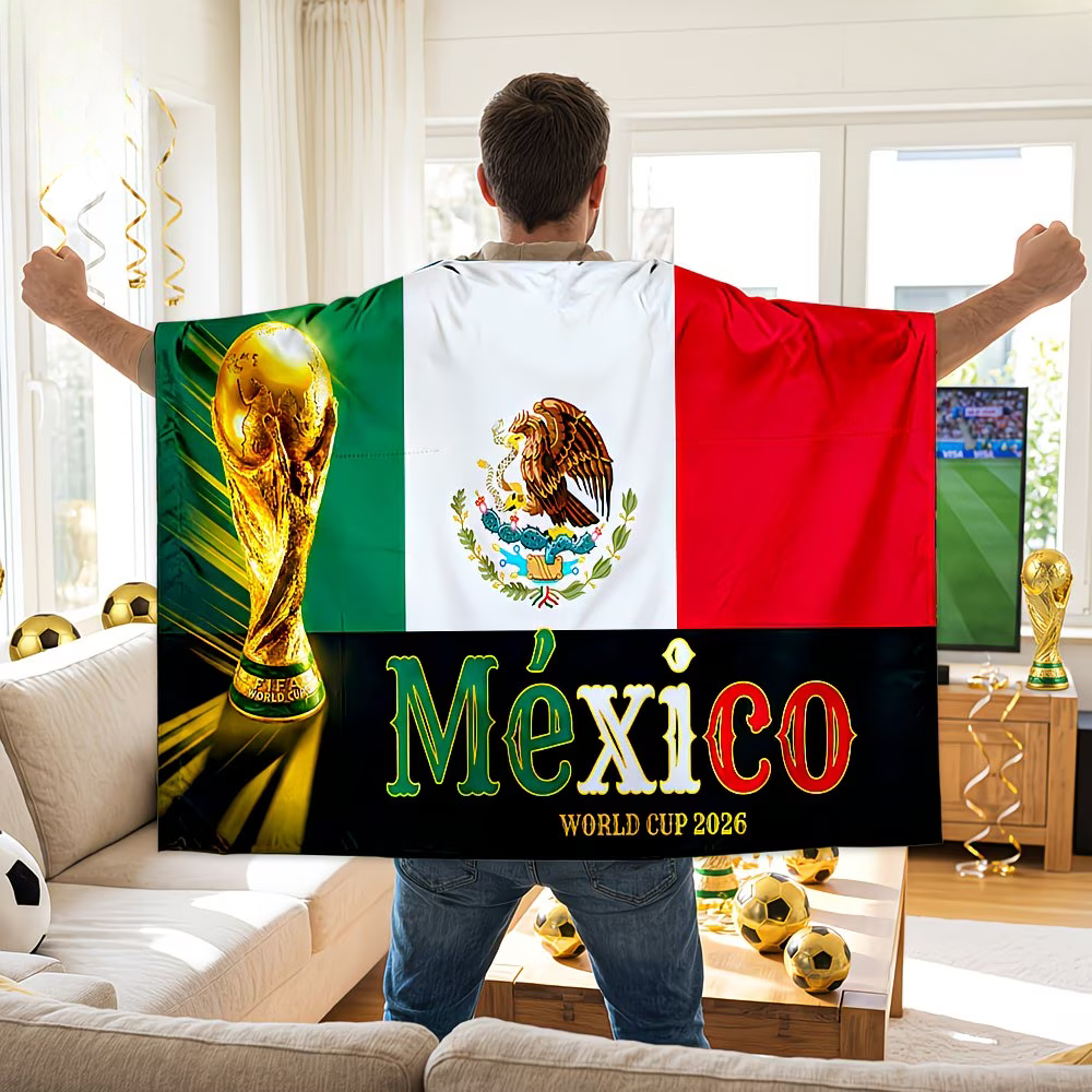 Weltmeisterschafts-Fußball-Fan-Cape mit Flaggenbanner für Mexiko-Fans | Temsk