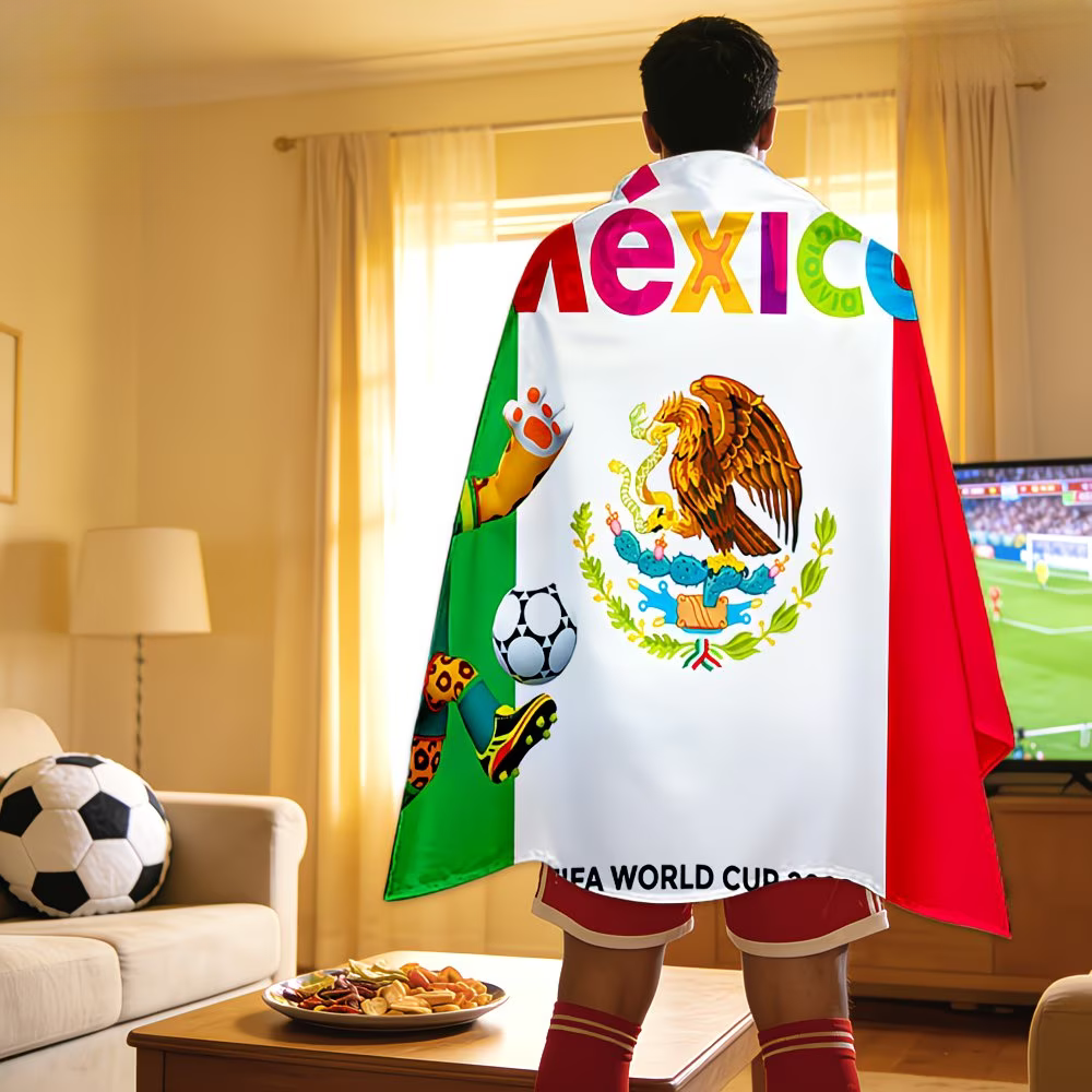 Weltmeisterschafts-Look Flaggenbanner Fan-Cape Mexiko, große Anzeige | Temsk
