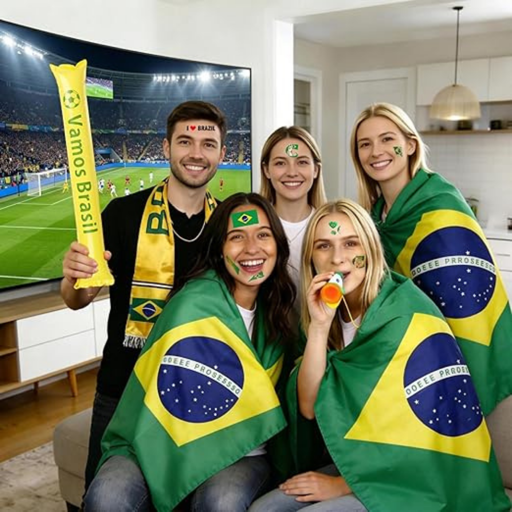 Brasilien-Flagge Fußball-Fan-Set mit Umhang, Schal und Tröte | Temsk