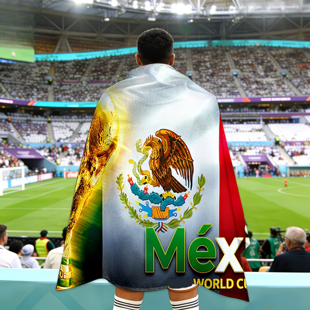 Mexiko Fußballflaggen-Umhang für Fans am Spieltag, tragbares Banner | Temsk