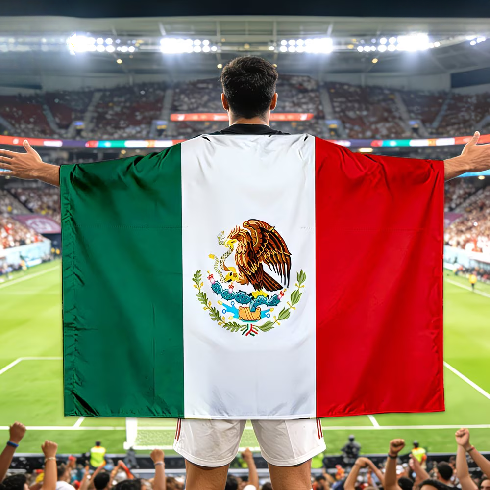 Mexiko Flaggenbanner Fußball-Cape für Spieltag, groß | Temsk