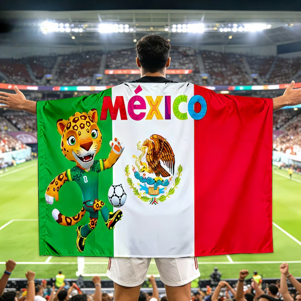 Weltmeisterschafts-Look Flaggenbanner Fan-Cape Mexiko, große Anzeige | Temsk