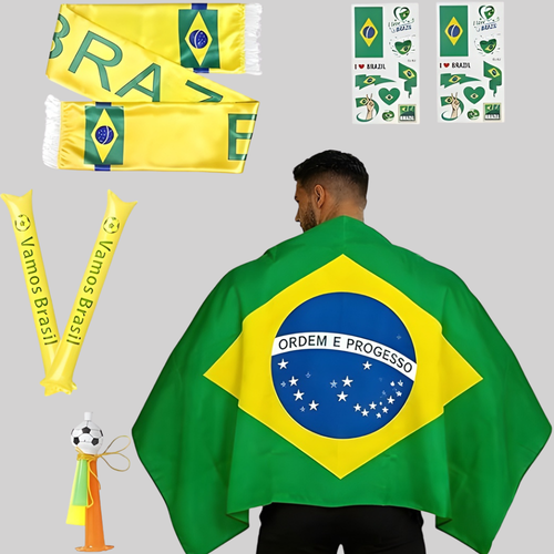 Brazil Flag Soccer Fan Kit With Cape Scarf And Horn Temsk