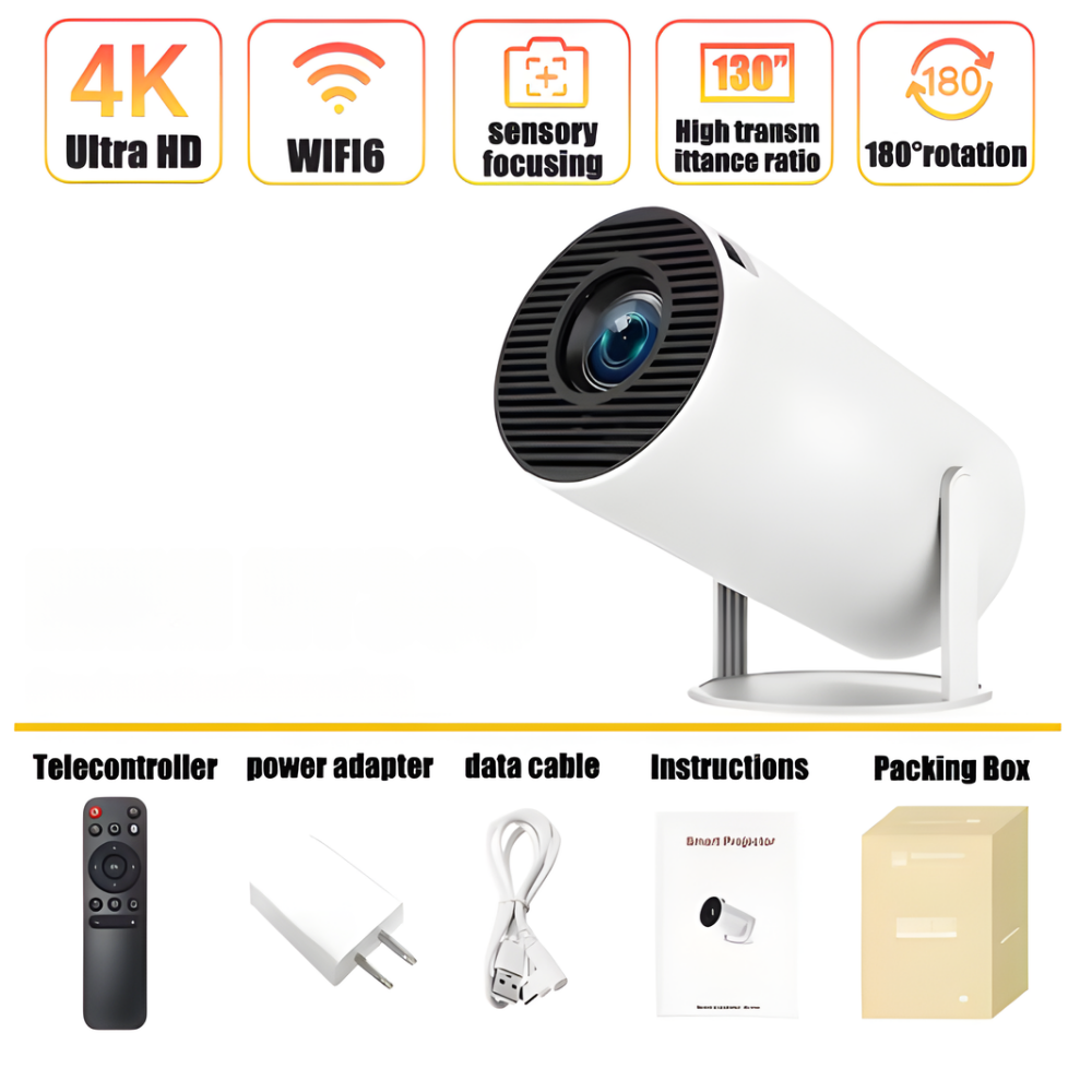 Compact 4K Enabled WiFi Projector With Bluetooth For Home And Outdoor Use | Temsk