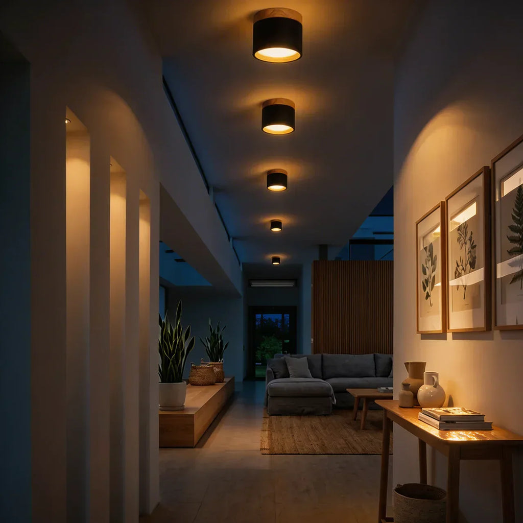 Flush Mount Ceiling Light With Integrated LED And Solid Colour Wood Accent | Temsk