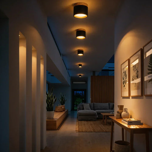 Flush Mount Ceiling Light With Integrated LED And Solid Colour Wood Accent Temsk