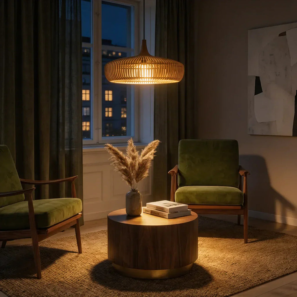 Wood Pendant Light With Minimalist Dome Shade For Indoor Use | Temsk