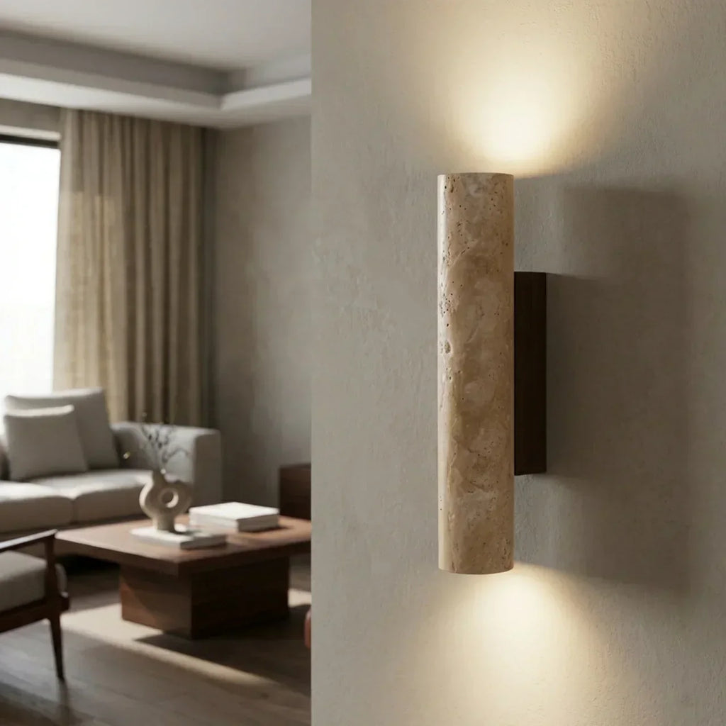 Travertine Vertical Wall Light With Up-Down LED For Indoor Use | Temsk