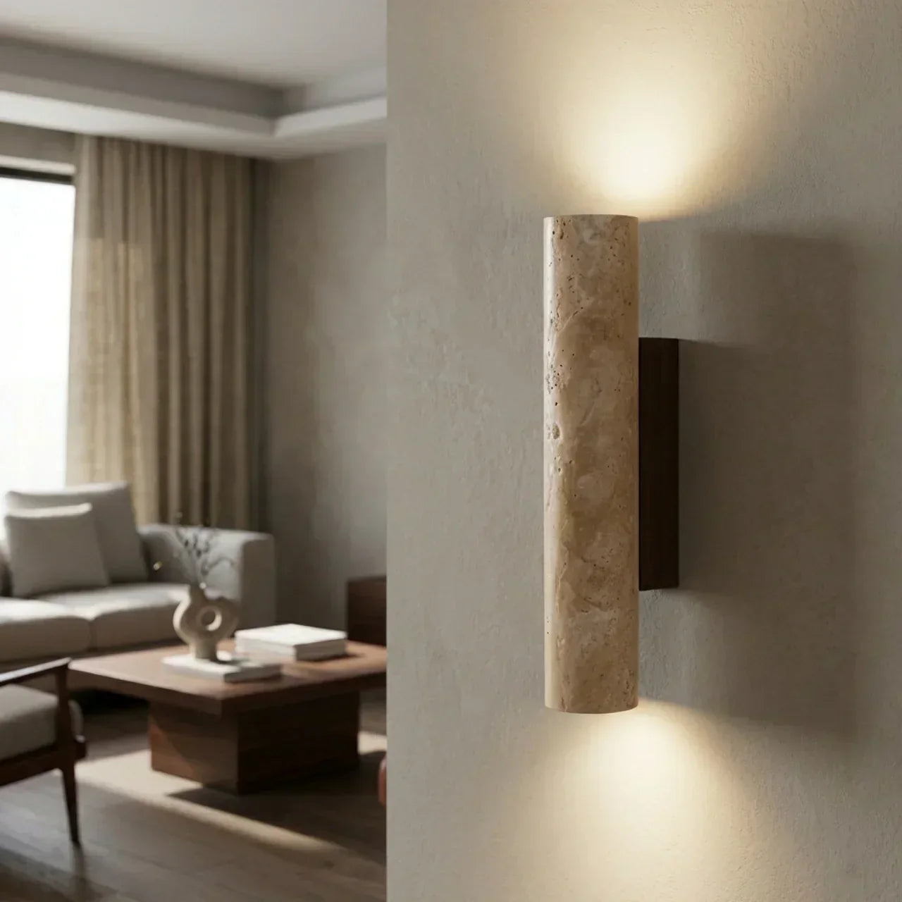 Travertine Vertical Wall Light With Up-Down LED For Indoor Use | Temsk