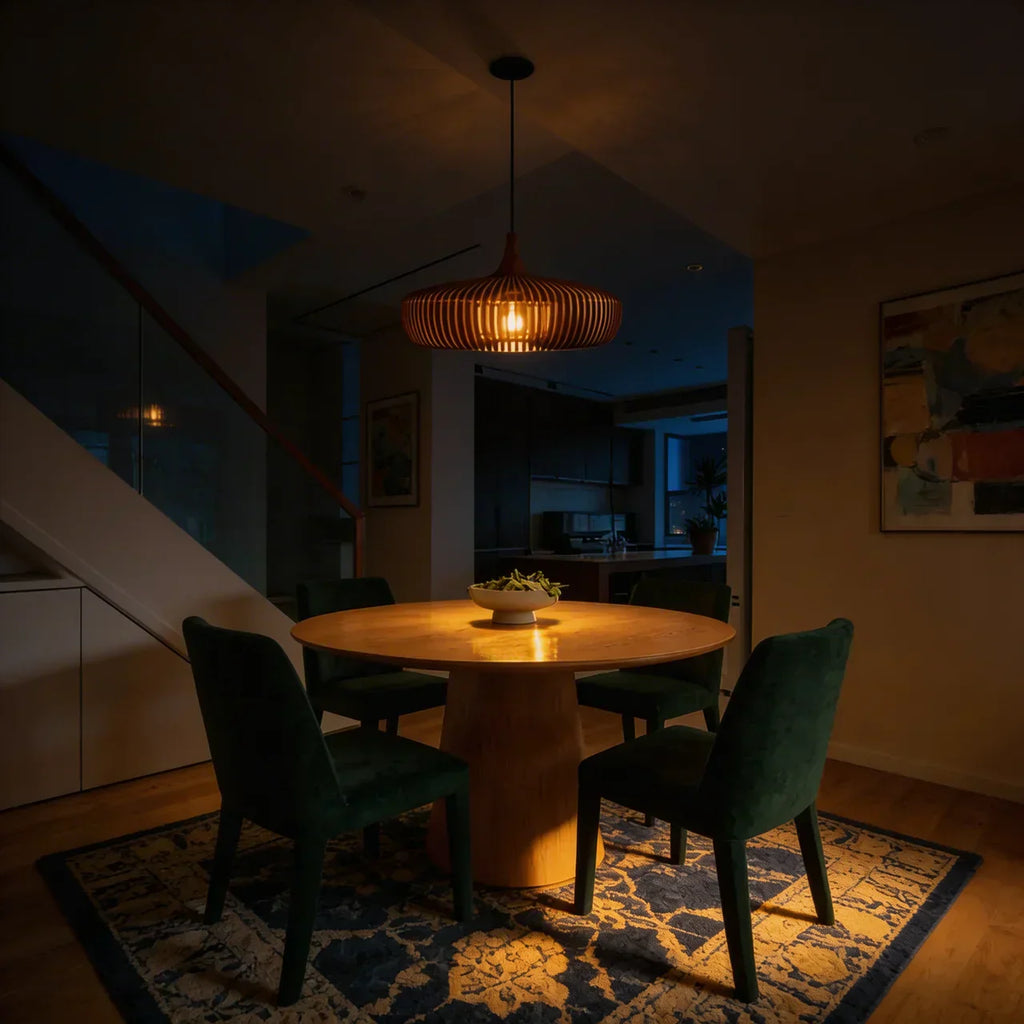 Wood Pendant Light With Minimalist Dome Shade For Indoor Use | Temsk