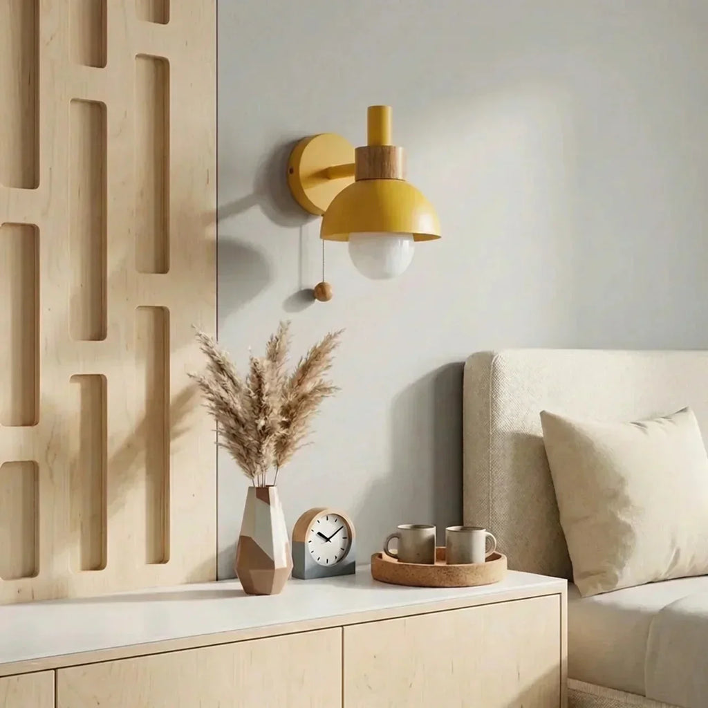 Globe Wall Sconce Light With Metal Shade And Wood Mount | Temsk