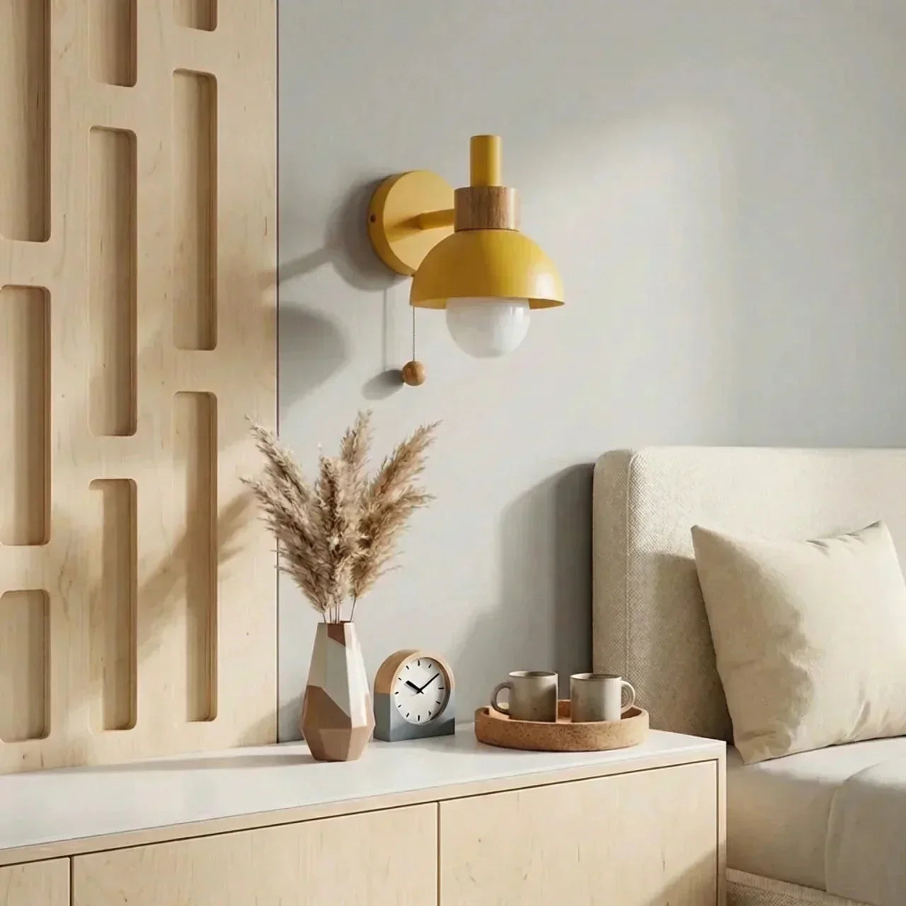 Globe Wall Sconce Light With Metal Shade And Wood Mount | Temsk