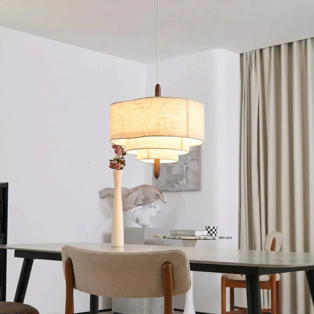 Fabric Pendant Light With Layered Shade For Indoor Ceiling | Temsk