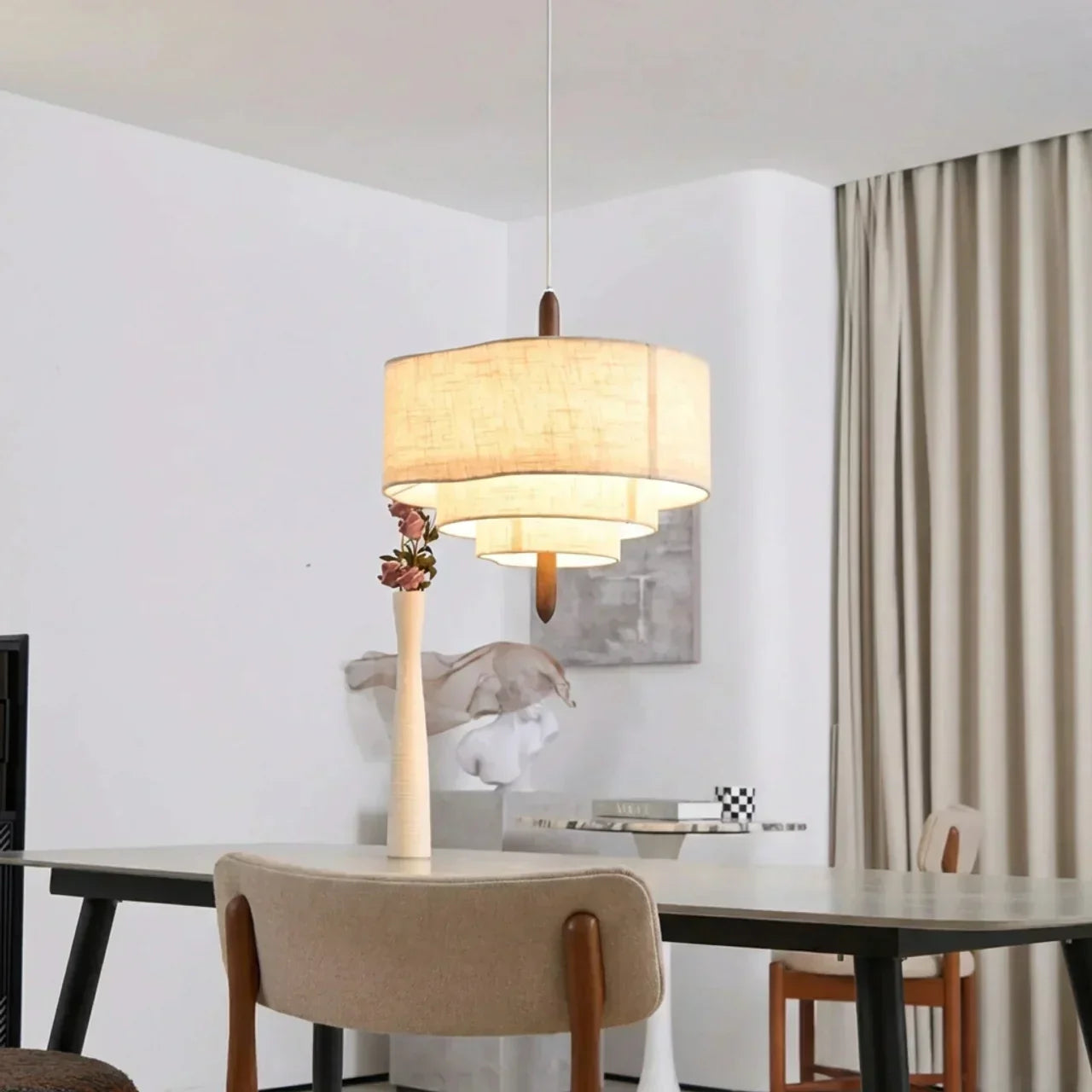 Fabric Pendant Light With Layered Shade For Indoor Ceiling | Temsk
