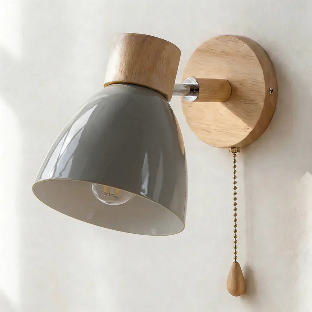 Wall Sconce Light With Adjustable Shade, Metal Shade And Wood Mounting Base | Temsk