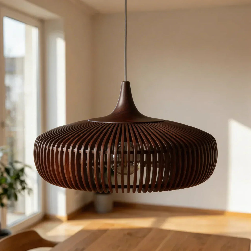 Wood Pendant Light With Minimalist Dome Shade For Indoor Use | Temsk