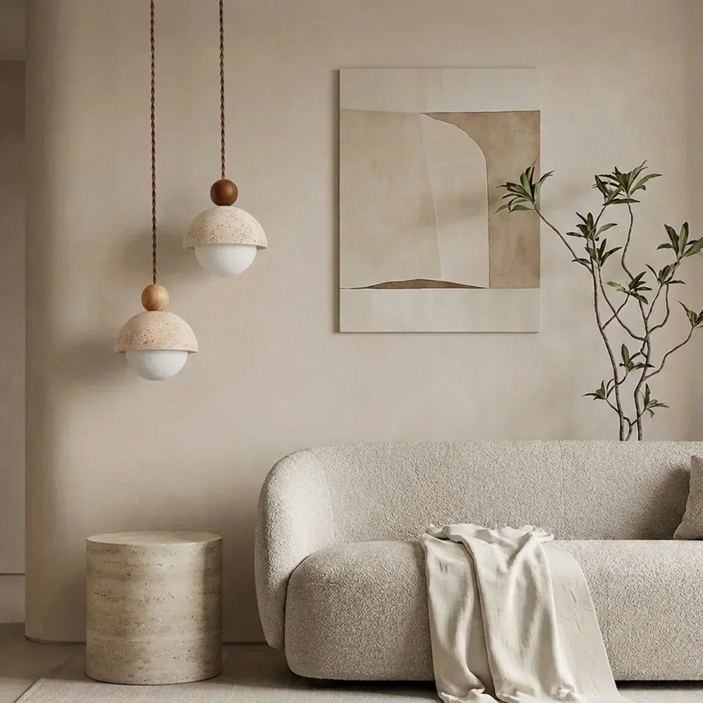 Travertine and Glass Pendant Light With Glass Shade | Temsk