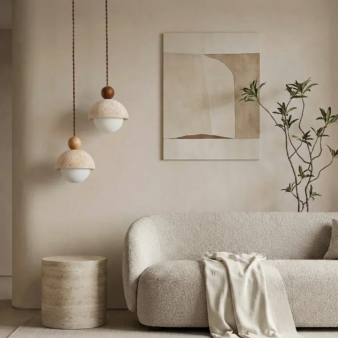 Travertine and Glass Pendant Light With Glass Shade | Temsk