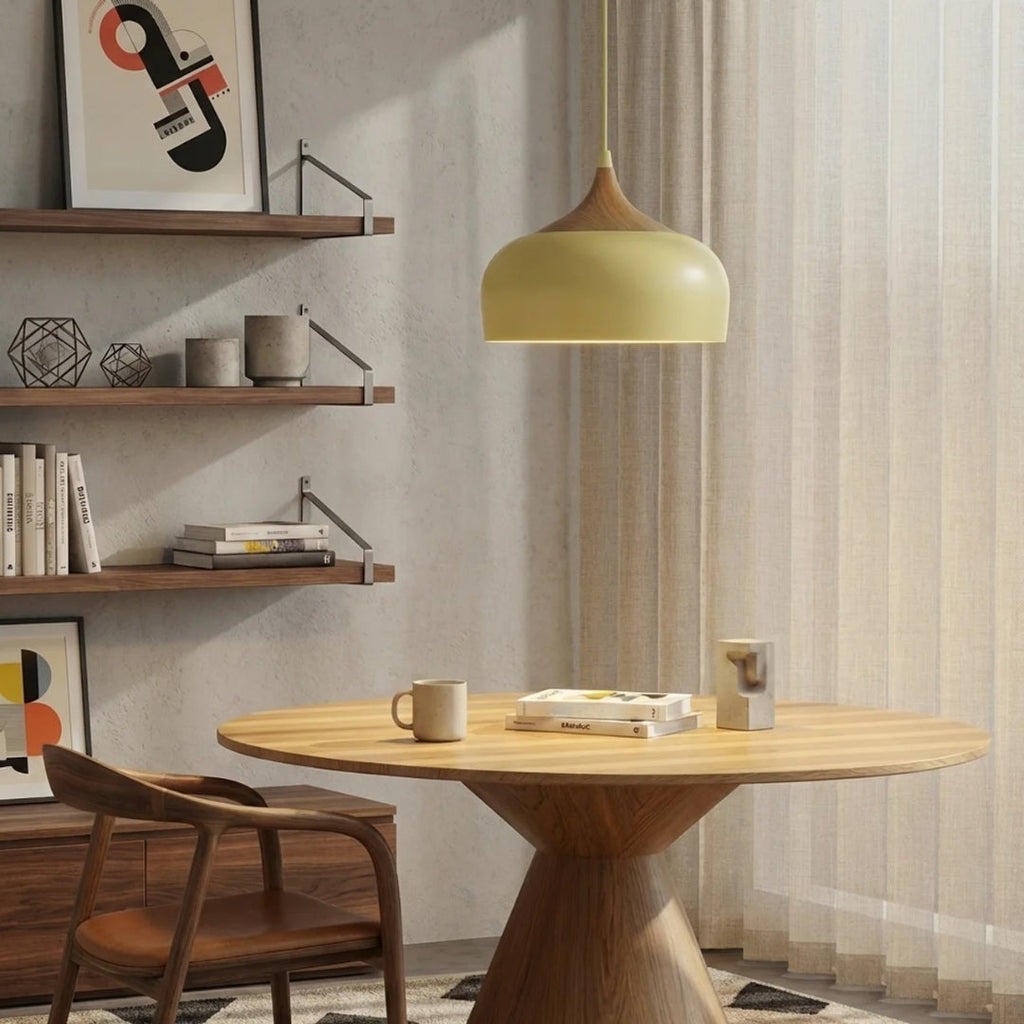 Pendant Light With Sculptural Shape Design In Metal And Wood | Temsk