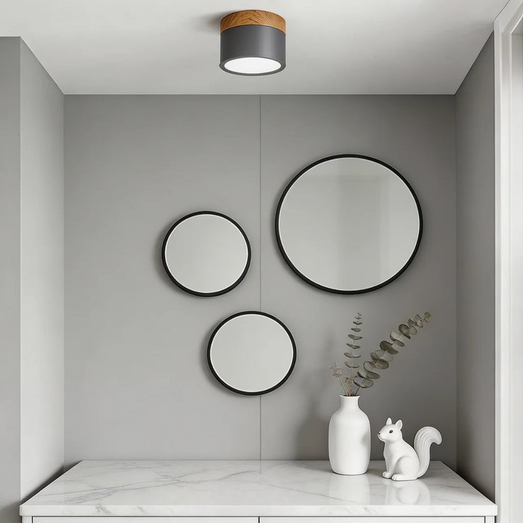 Flush Mount Ceiling Light With Integrated LED And Solid Colour Wood Accent | Temsk