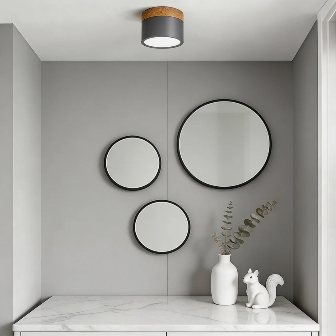 Flush Mount Ceiling Light With Integrated LED And Solid Colour Wood Accent | Temsk