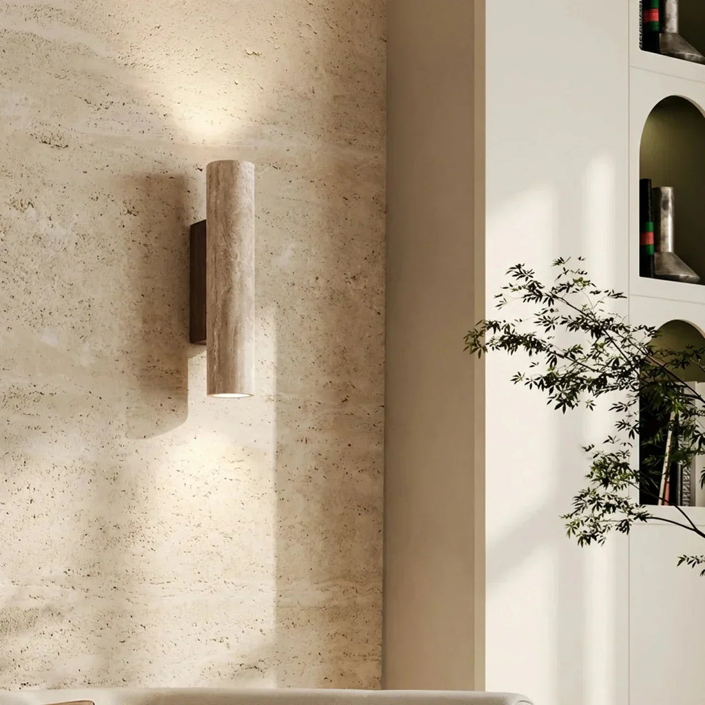 Travertine Vertical Wall Light With Up-Down LED For Indoor Use | Temsk