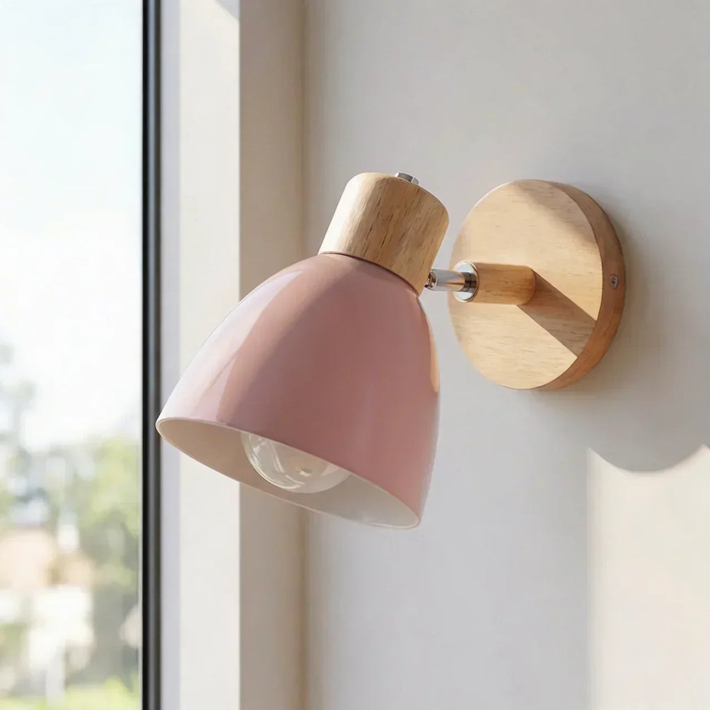 Wall Sconce Light With Adjustable Shade, Metal Shade And Wood Mounting Base | Temsk