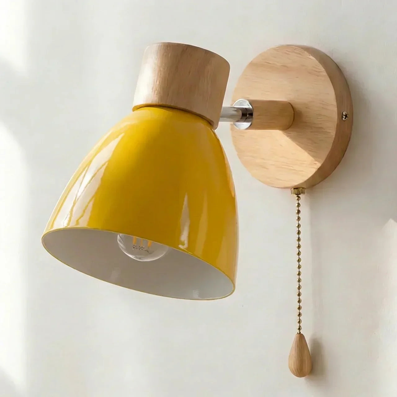 Wall Sconce Light With Adjustable Shade, Metal Shade And Wood Mounting Base | Temsk