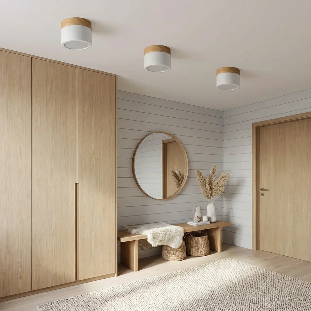 Flush Mount Ceiling Light With Integrated LED And Solid Colour Wood Accent | Temsk