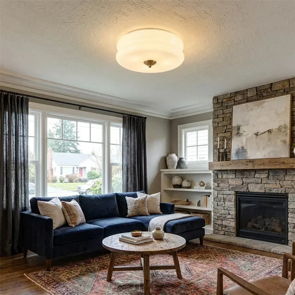 Cream Glass Flush Mount Ceiling Light For Indoor Living Spaces | Temsk