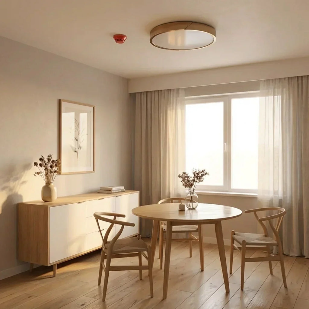 Round Wood Flush Mount LED Ceiling Light Design Fixture | Temsk