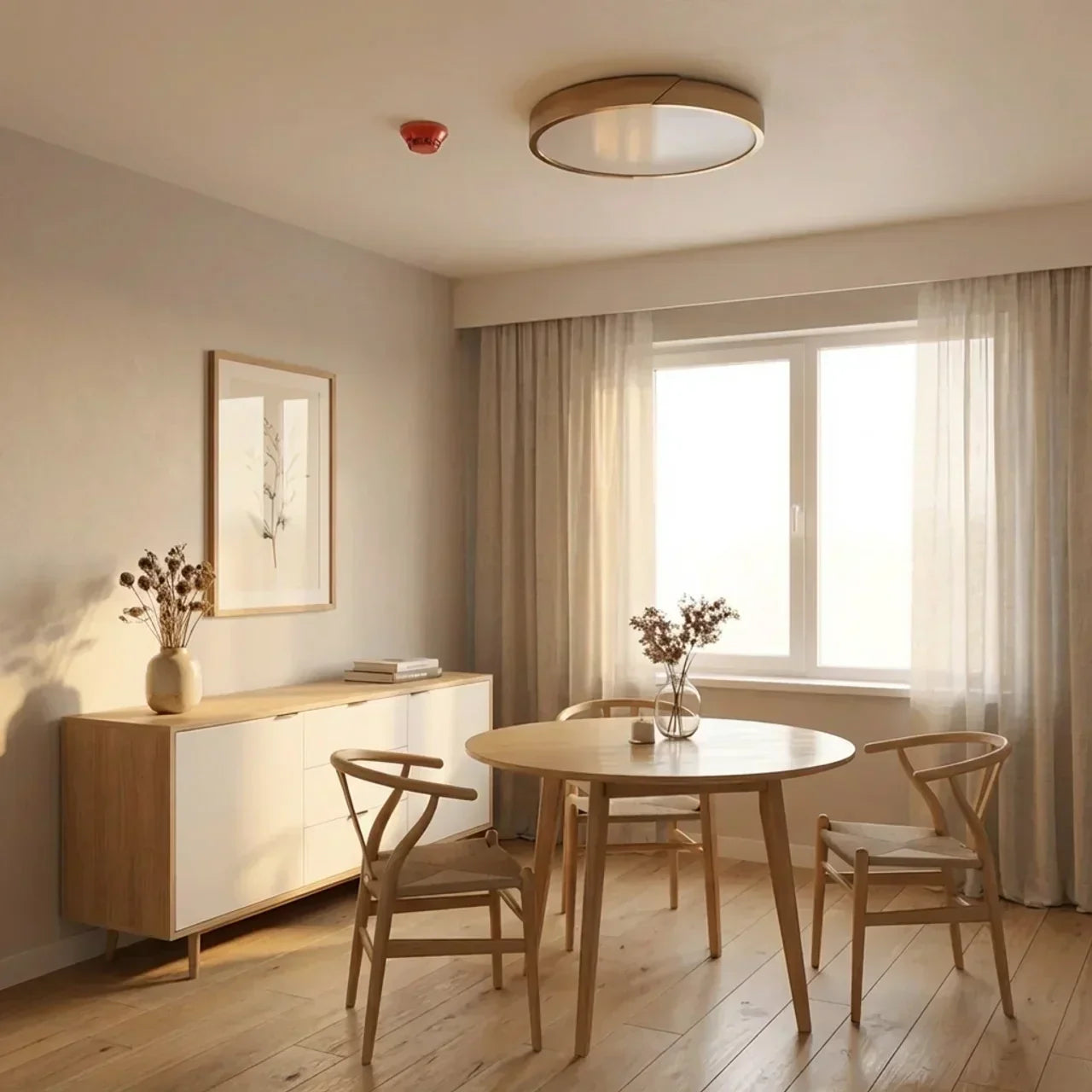 Round Wood Flush Mount LED Ceiling Light Design Fixture | Temsk
