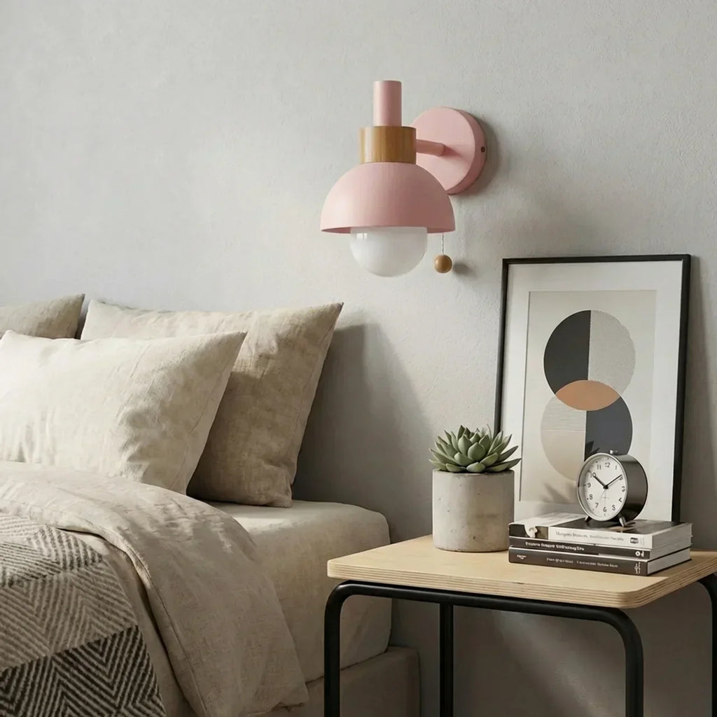 Globe Wall Sconce Light With Metal Shade And Wood Mount | Temsk